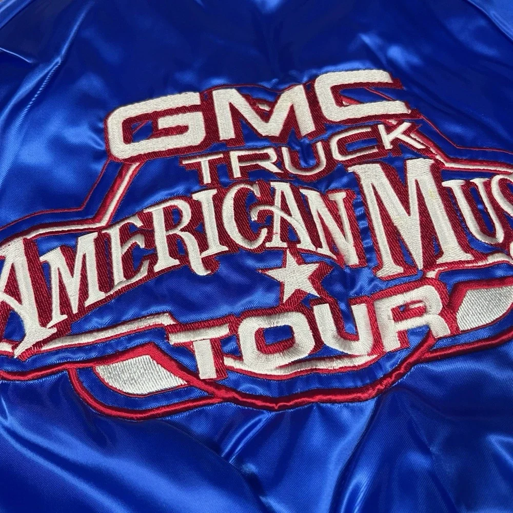 Vintage 1991 GMC Truck American Country Music Tour Blue Satin Embroidered Jacket